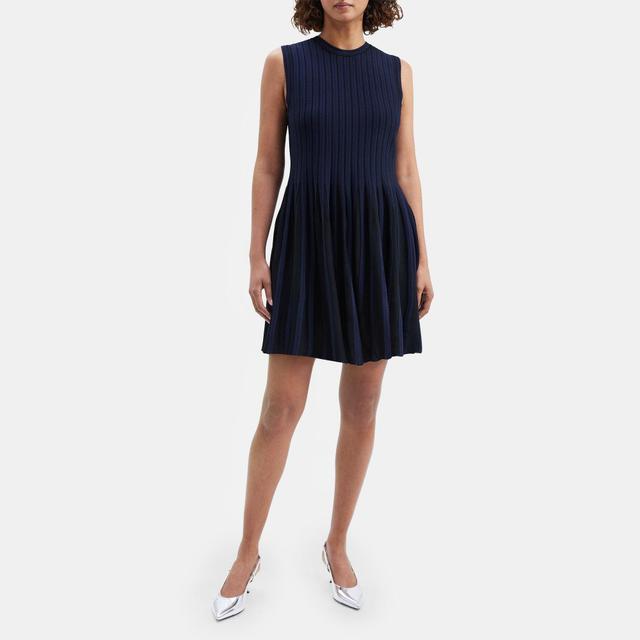 Compact Stretch Knit Striped Pleat Dress | Theory Outlet Product Image