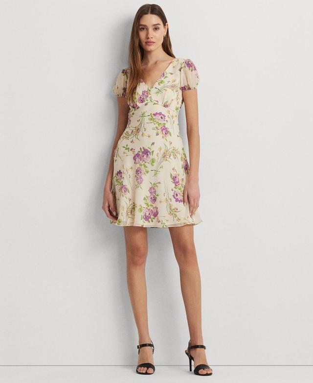 Lauren Ralph Lauren Womens Floral Georgette Puff-Sleeve Dress Product Image