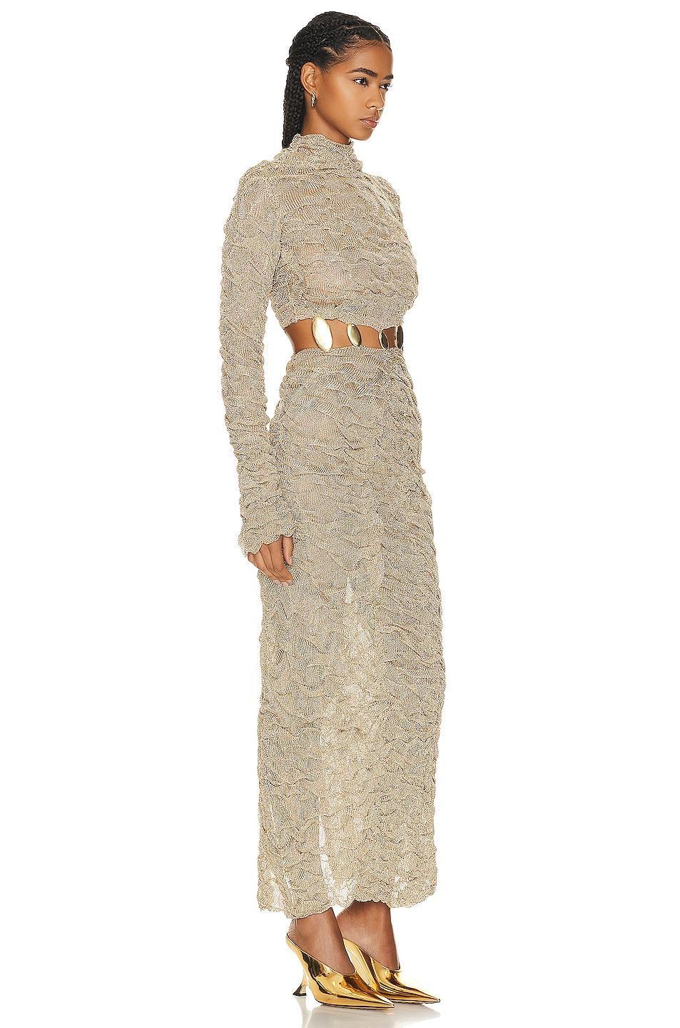 SIMKHAI - Karissa Textured Mesh Maxi Dress - GoldModa Operandi Product Image