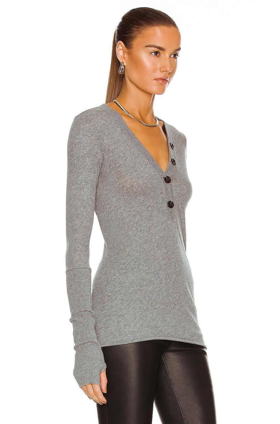 Enza Costa Cashmere Long Sleeve Cuffed Henley Top Tan. (also in M, S, XS). Product Image