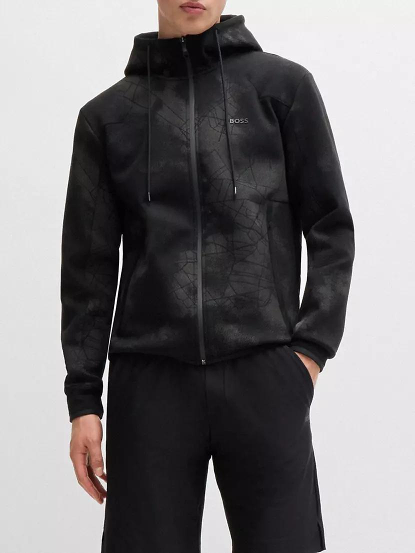 Mens Zip-Up Hoodie with Decorative Reflective Artwork Product Image