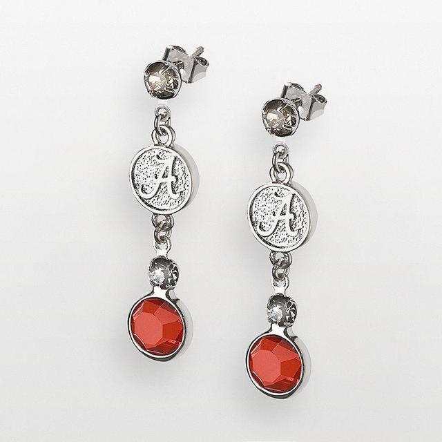 Alabama Crimson Tide Silver Tone Crystal Logo Linear Drop Earrings, Womens Product Image