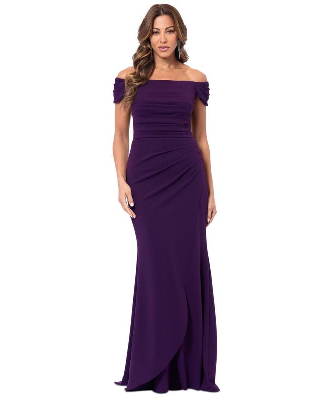 Xscape Womens Ruched Off-The-Shoulder Long Dress Product Image