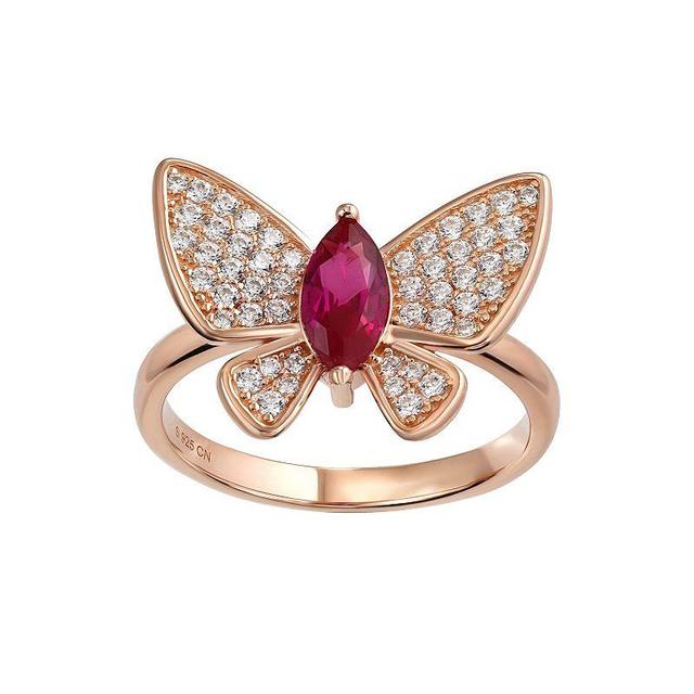 14K Rose Gold over Sterling Silver Butterfly Ring, Womens Sterling Silver Pink Product Image