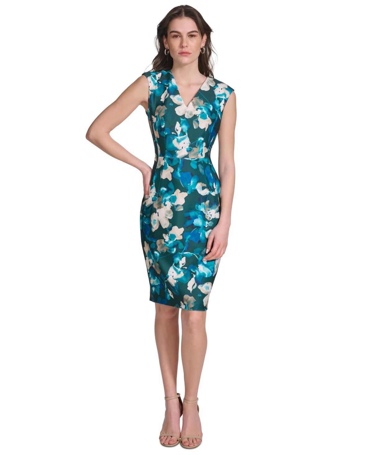 Calvin Klein Womens Floral-Print Sleeveless Dress Product Image