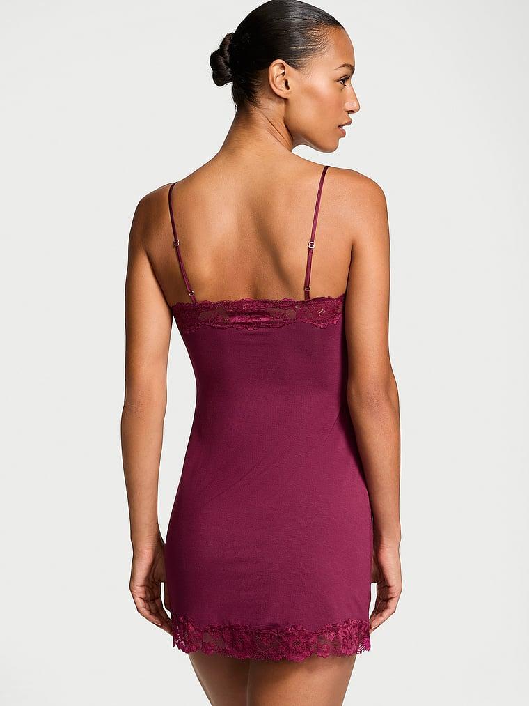 Modal & Lace Trim Straight-Neck Slip Dress Product Image