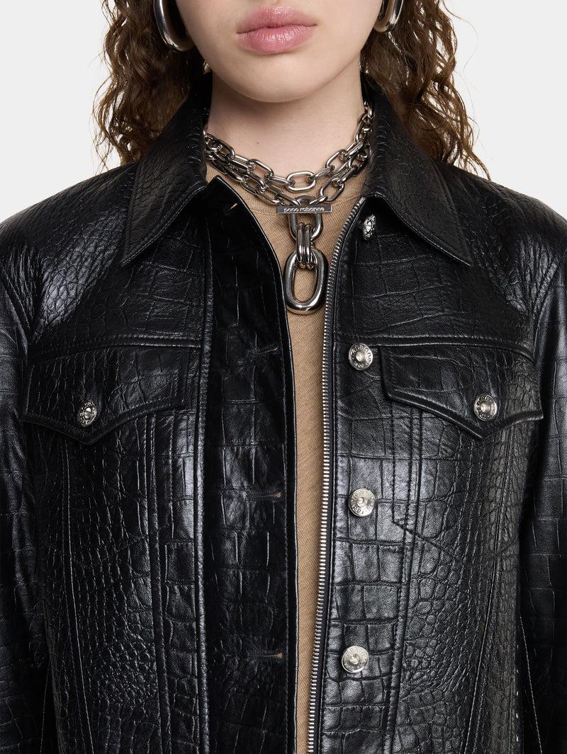 CROPPED JACKET IN CROCO-EMBOSSED LEATHER Product Image