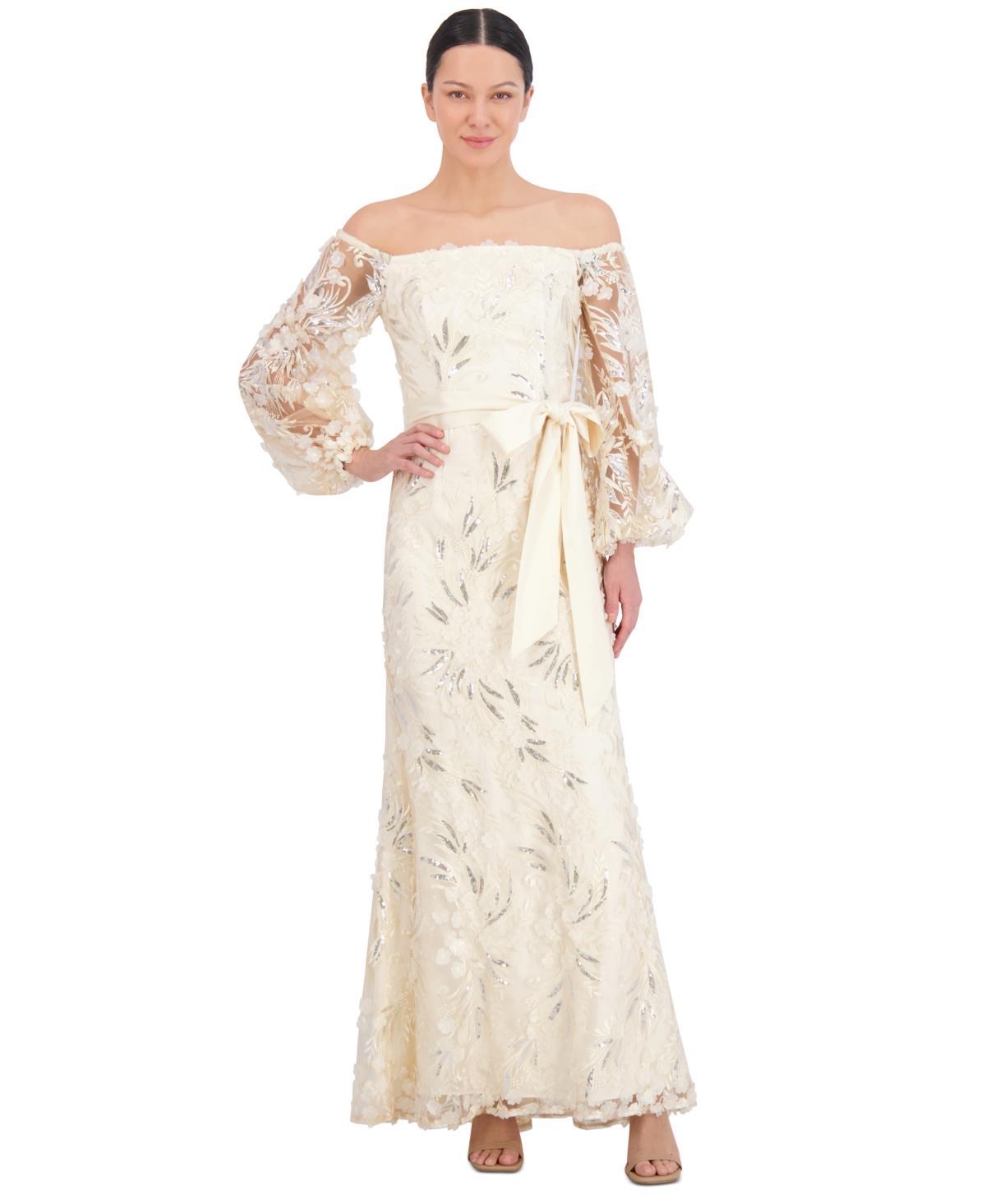 Women's Sequin Embroidered Balloon-Sleeve Gown Product Image