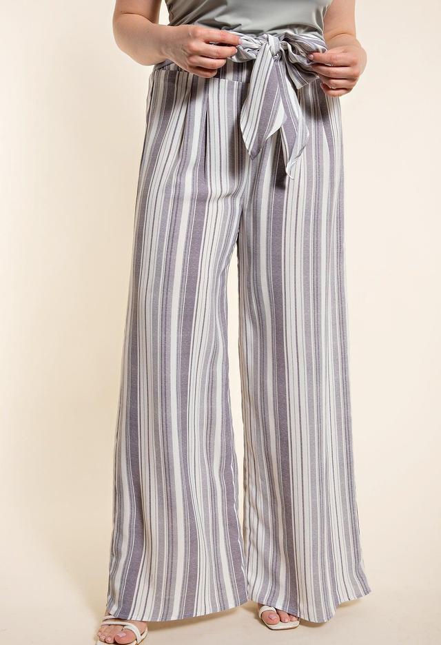 Plus Grey Stripe Smocked Pants Product Image