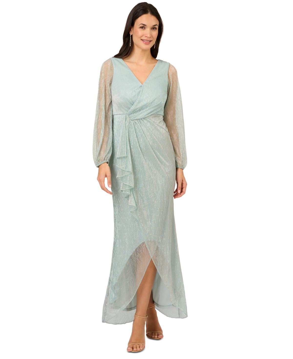 Adrianna Papell Womens Metallic Mesh Bishop-Sleeve Gown Product Image