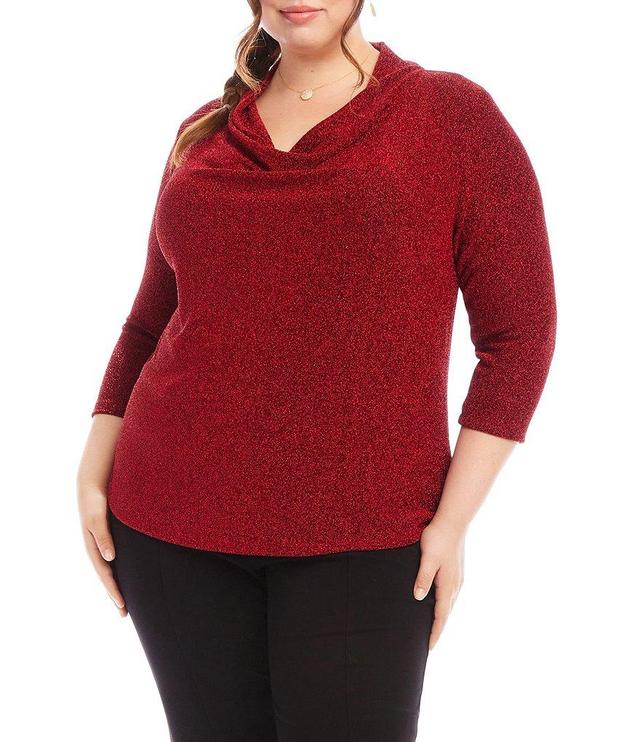 Karen Kane Plus Size Stretch Metallic Cowl Neck 3/4 Sleeve Top Product Image