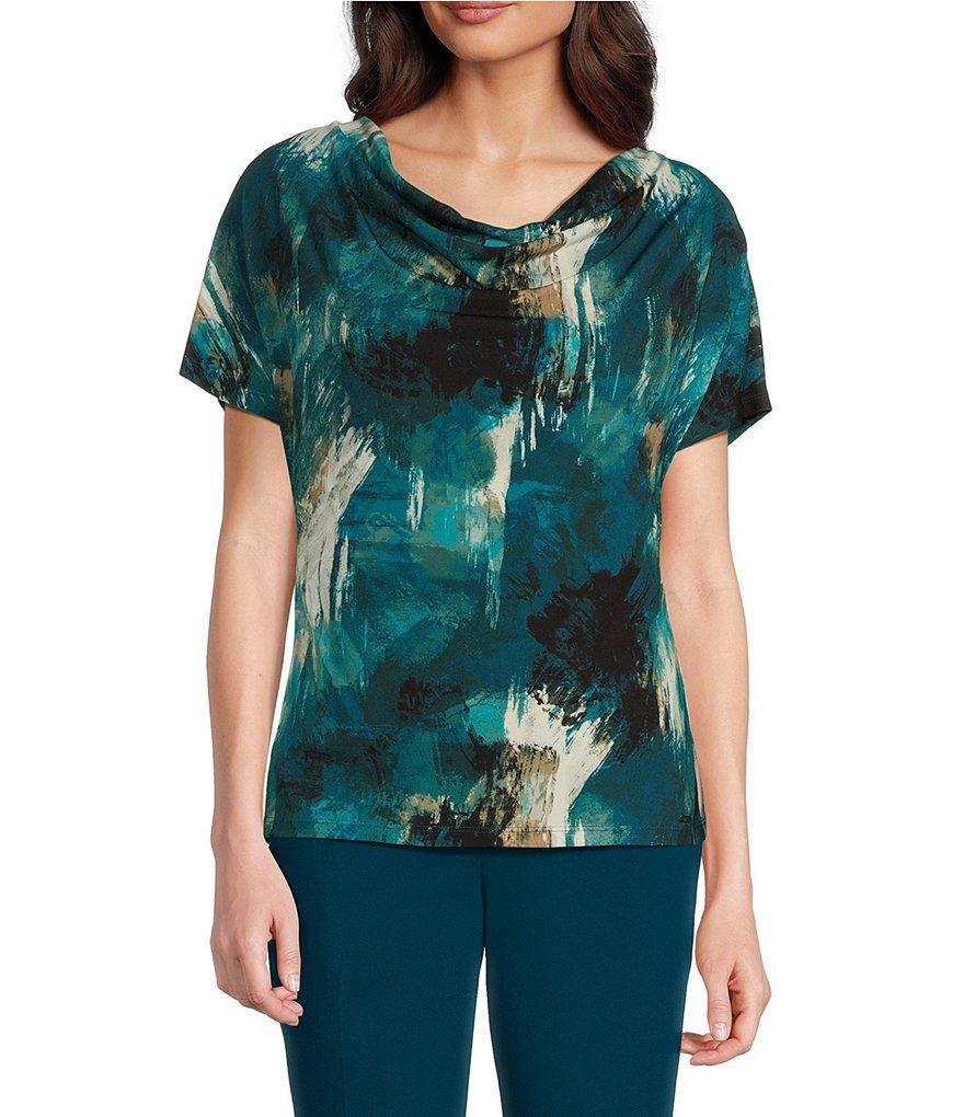 Calvin Klein Printed Cowl Neck Short Sleeve Blouse Product Image