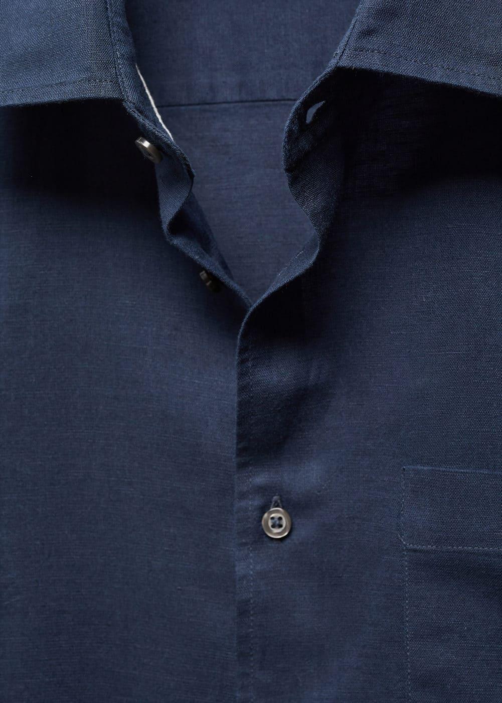 MANGO MAN - Regular-fit linen shirt with pocket dark navyMen Product Image