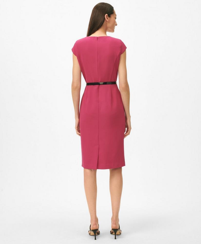 Cap Sleeve Belted Welt-Pocket Dress in Fine Twill Stretch Crepe Product Image