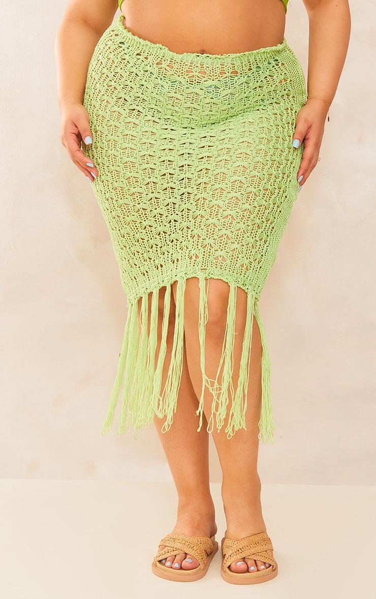 Plus Lime Knitted Tassel Maxi Skirt Product Image