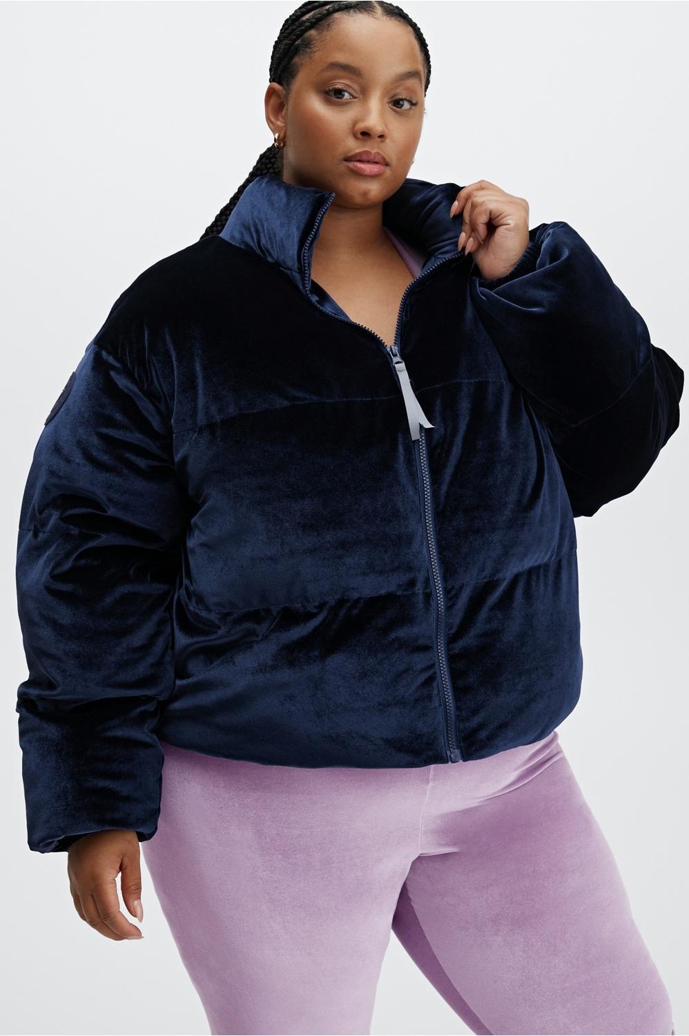 Fabletics Wander Velour Cropped Puffer Jacket Womens blue plus Size 4X Product Image