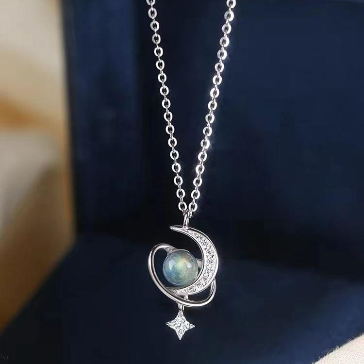 Moon & Star Pendant S925 Sterling Silver Necklace Product Image