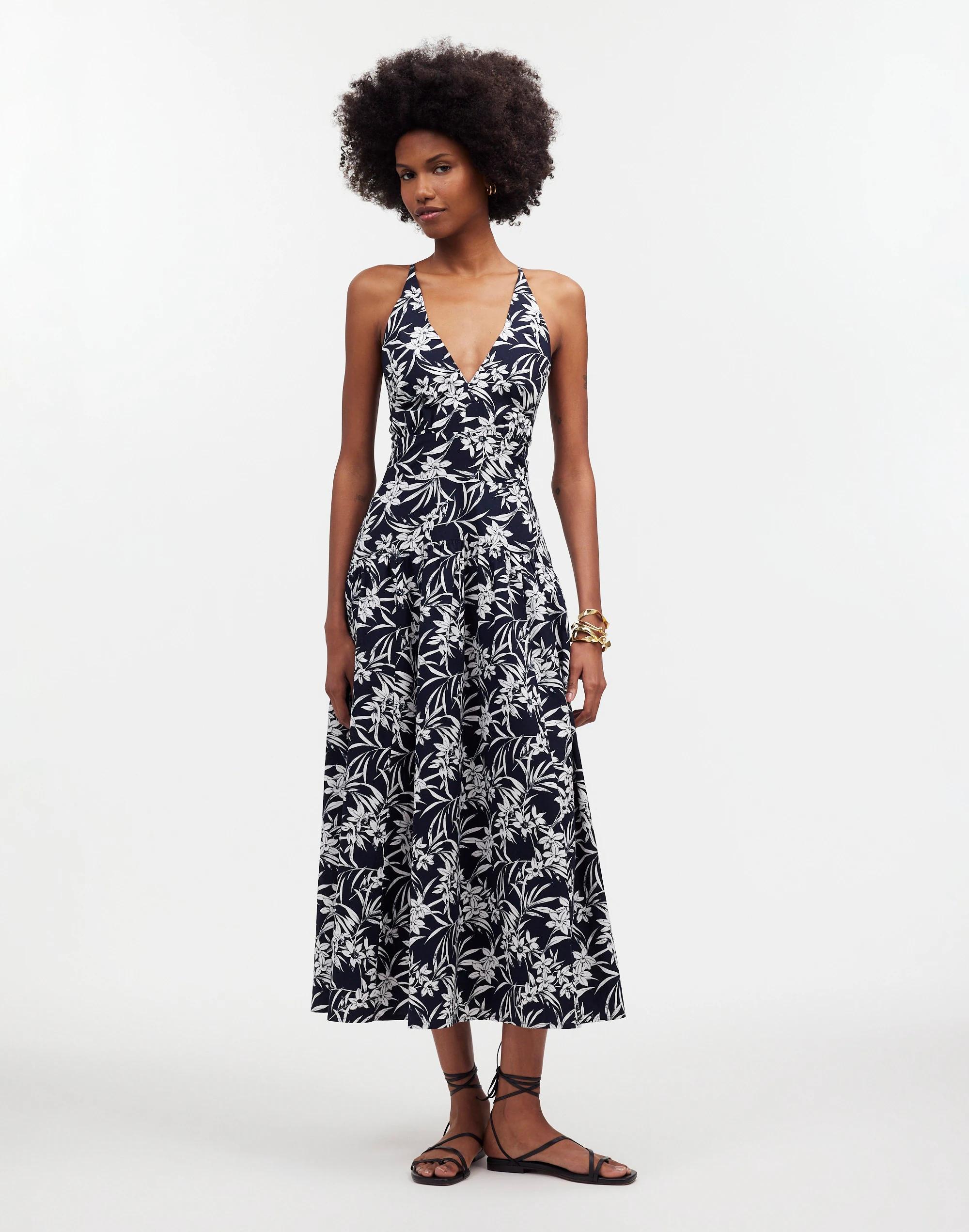 Smocked Halter Midi Dress in Floral Signature Poplin Product Image