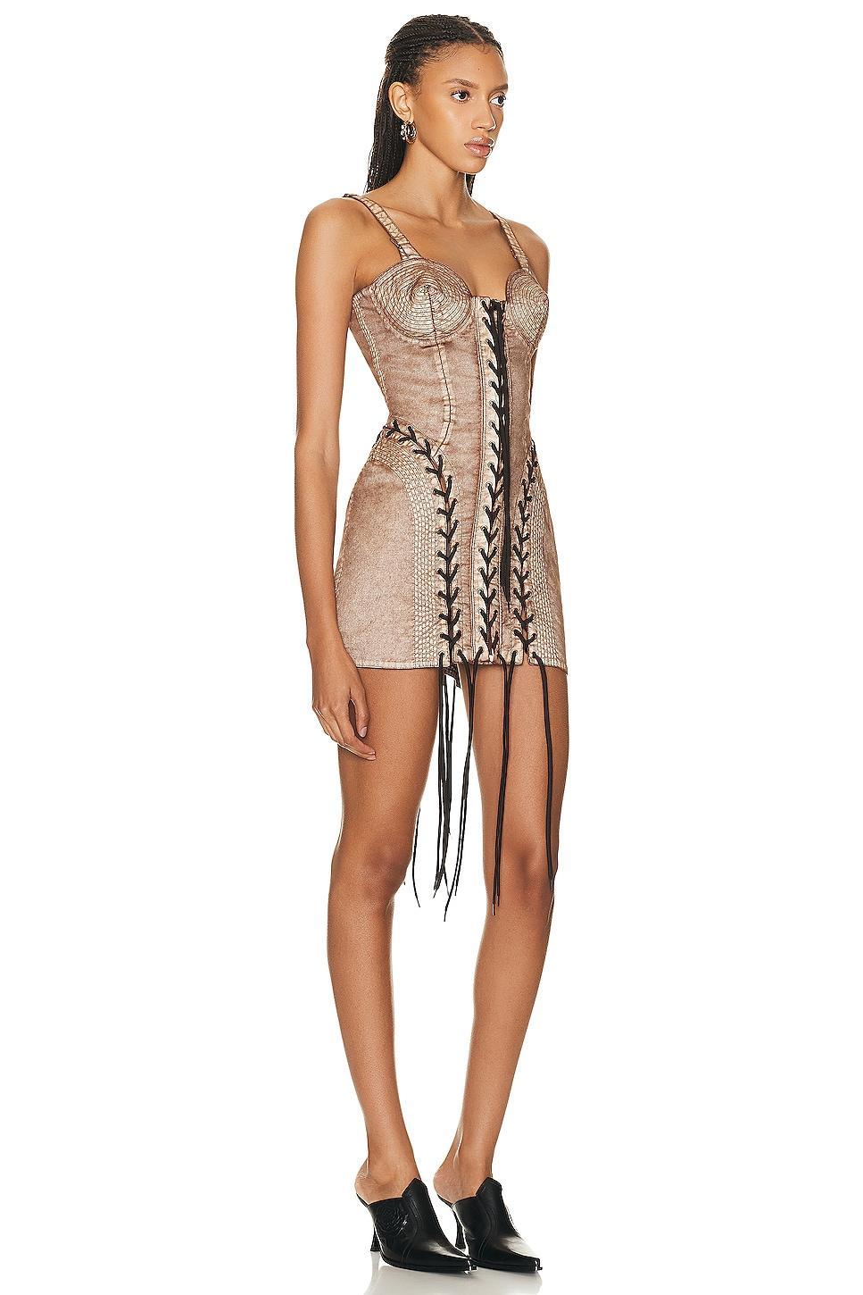 Jean Paul Gaultier X KNWLS Conical Laced Branded Patch Sleeveless Dress Brown. (also in ). Product Image