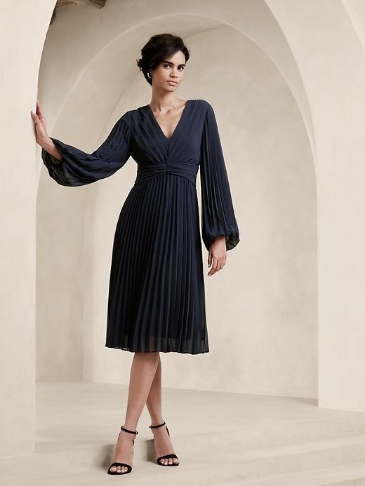 Chiffon Pleated Midi Dress Product Image