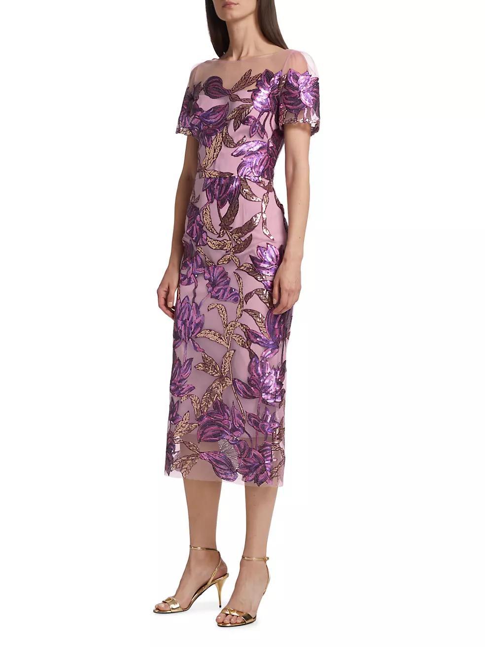 Floral Sequin Sheath Midi-Dress Product Image