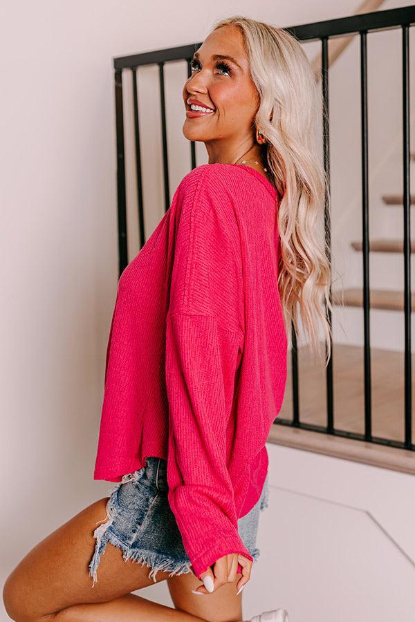 Breezy Times Oversized Henley Top In Hot Pink Product Image