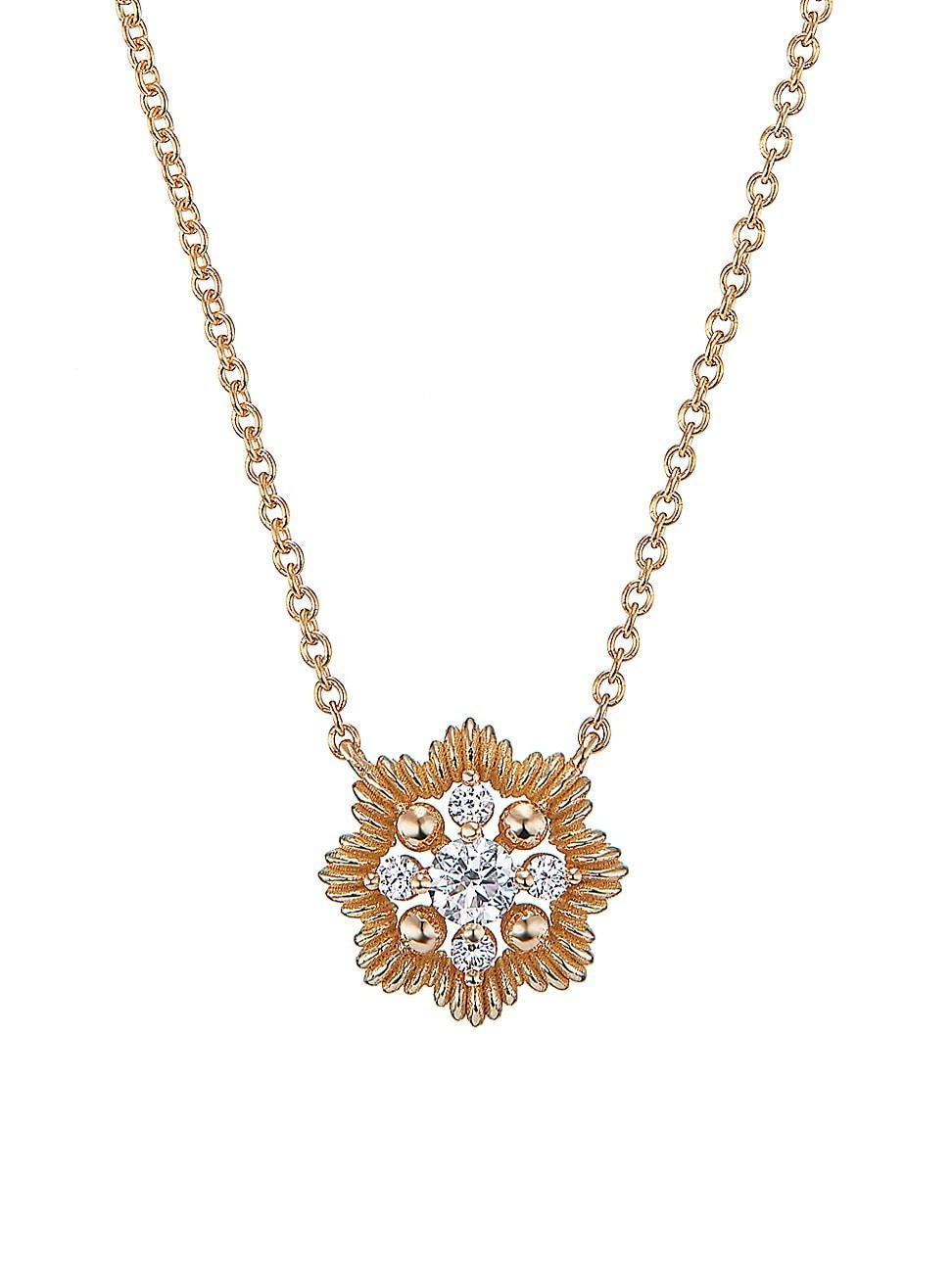 Womens Lace Flower 18K Yellow Gold & Latitude Lab-Grown Diamond Small Pendant Necklace - Yellow Gold - Size Small Product Image