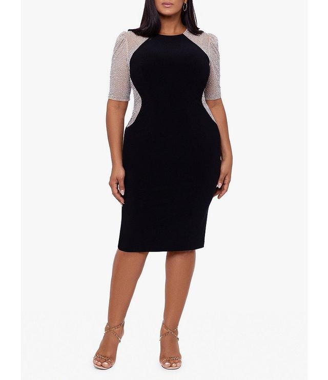 Xscape Plus Size 3/4 Sleeve Crew Neck Beaded Sheath Dress Product Image