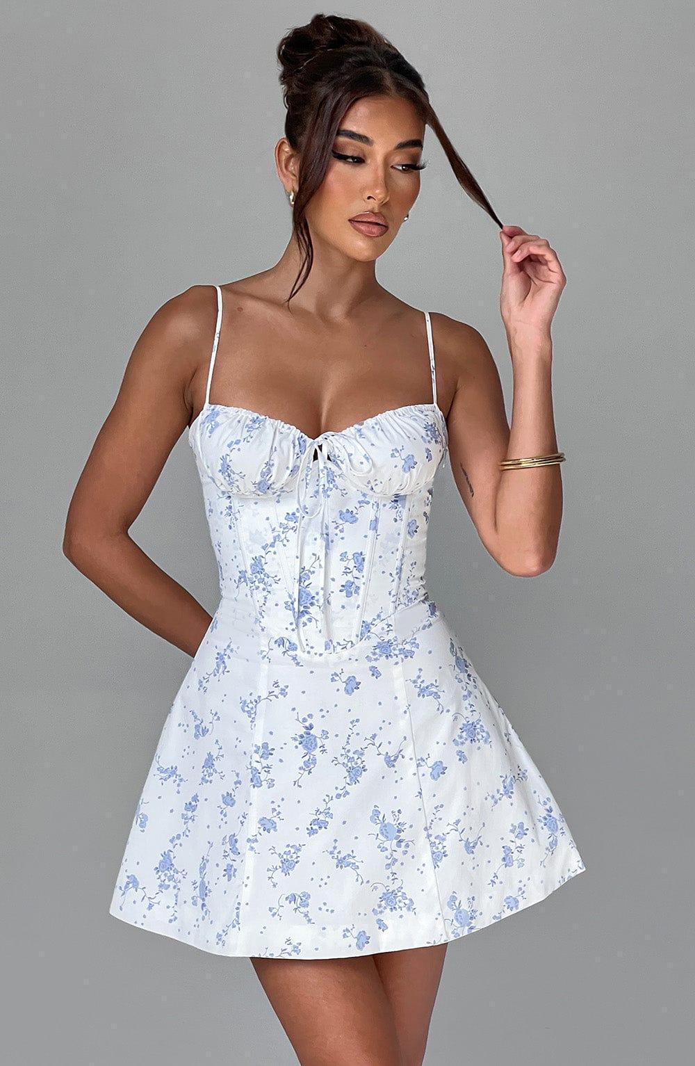 Lacey Mini Dress - Blue Ditsy Print Product Image