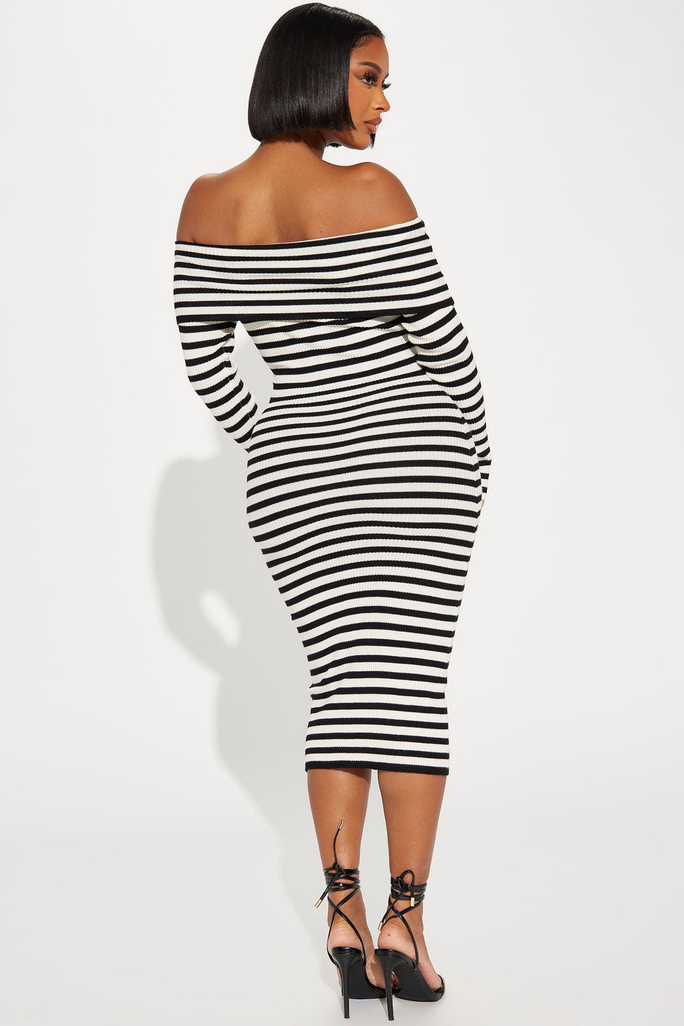 Maya Off Shoulder Midi Dress - Black/White Product Image