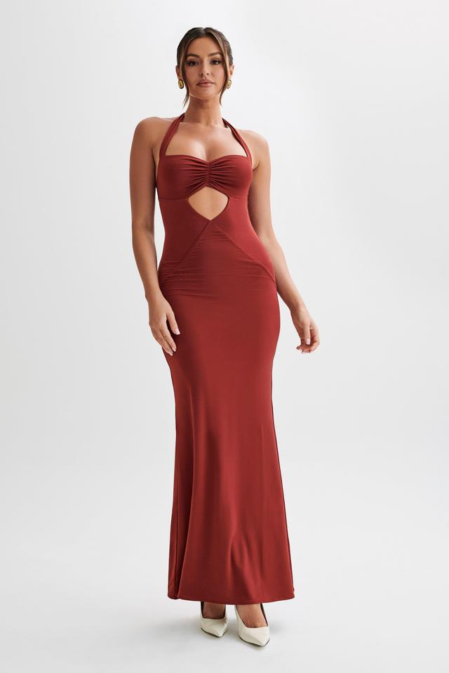 Ginevra Slinky Halter Maxi Dress - Cherry Red Product Image