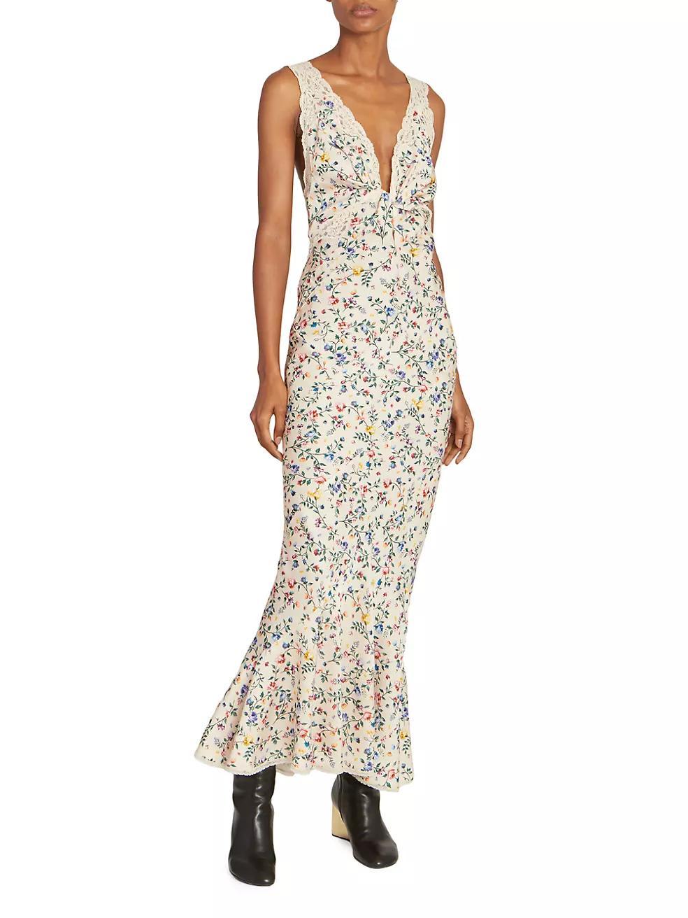 Floral Plunging Flounce Maxi Dress Product Image