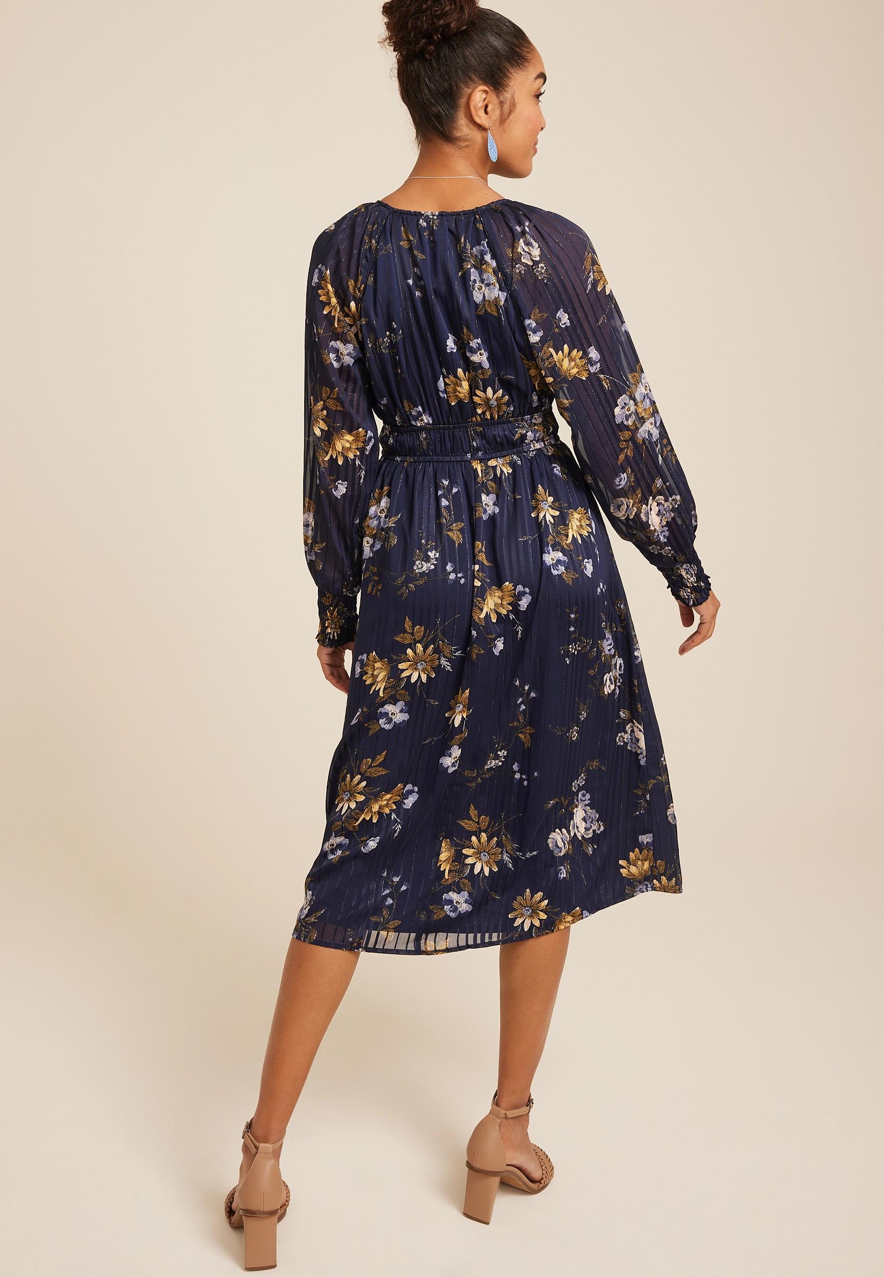 Floral Long Sleeve Midi Dress Product Image