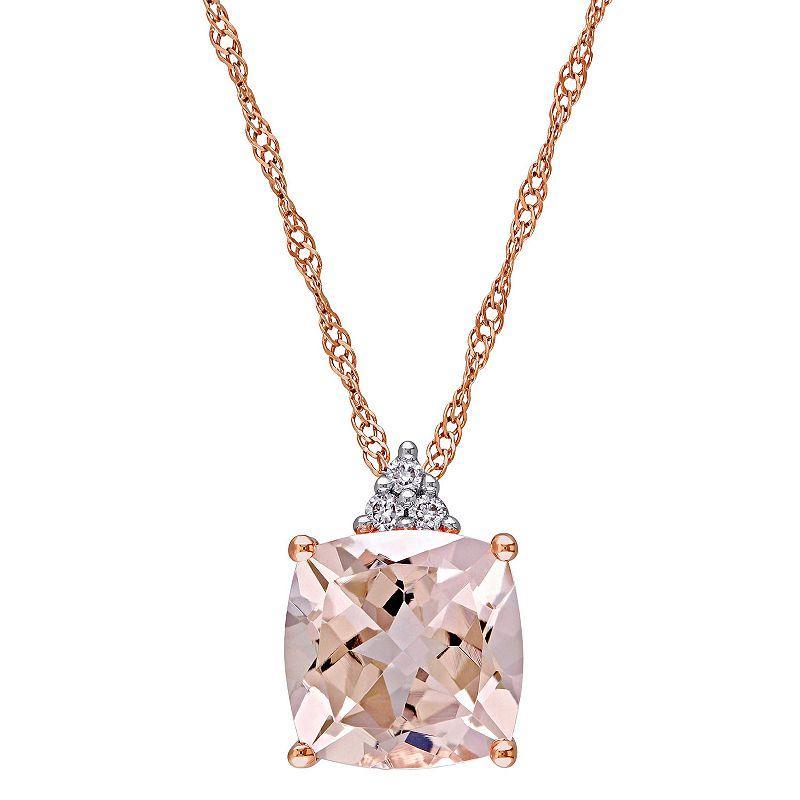 AMOUR Cushion-cut Morganite and Diamond Accent Drop Necklace In 14K Rose Gold Product Image