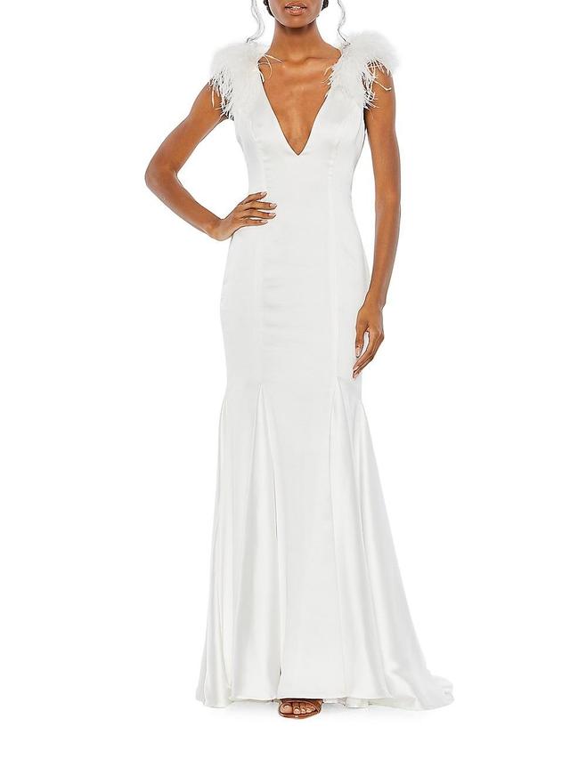 Womens Feather Shoulder V Neck Column Gown Product Image