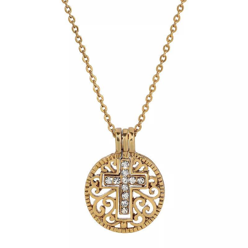 1928 Gold Tone Birthstone Crystal Cross Pendant Necklace, Womens, April Product Image