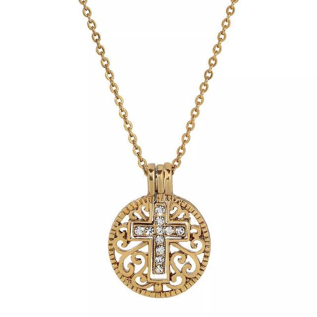 1928 Gold Tone Birthstone Crystal Cross Pendant Necklace, Womens, White Product Image