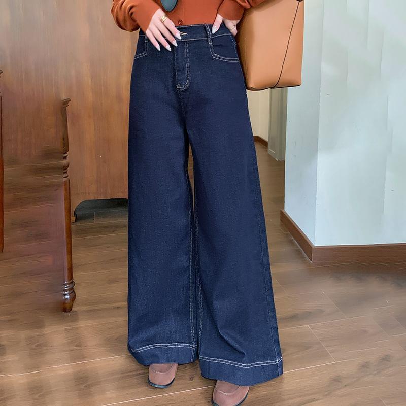 Plus Size High Rise Washed Wide Leg Jeans Product Image