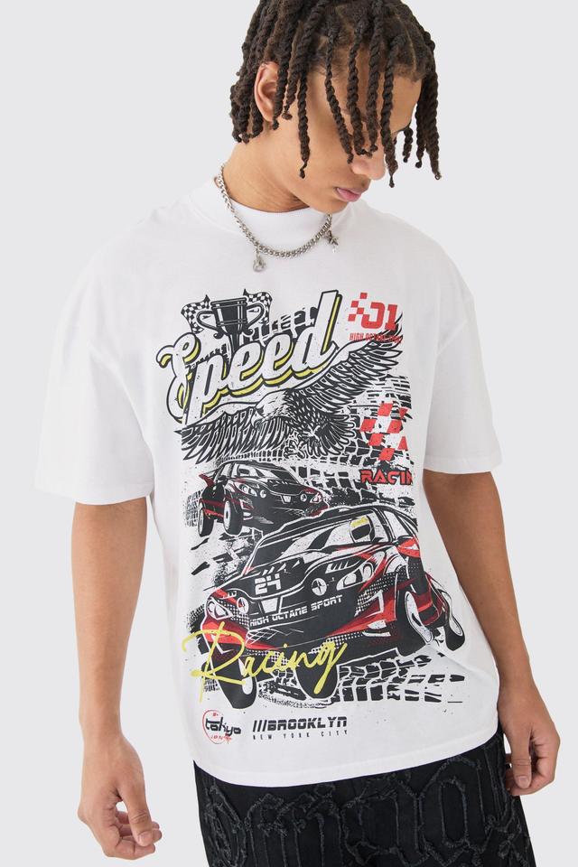 Oversized Extended Neck Car Graphic T-shirt | boohooMAN USA Product Image