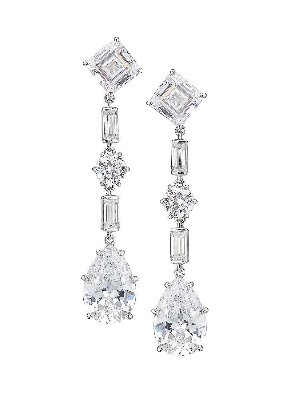 Womens Glitz Sterling Silver & Cubic Zirconia Extra-Large Drop Earrings Product Image