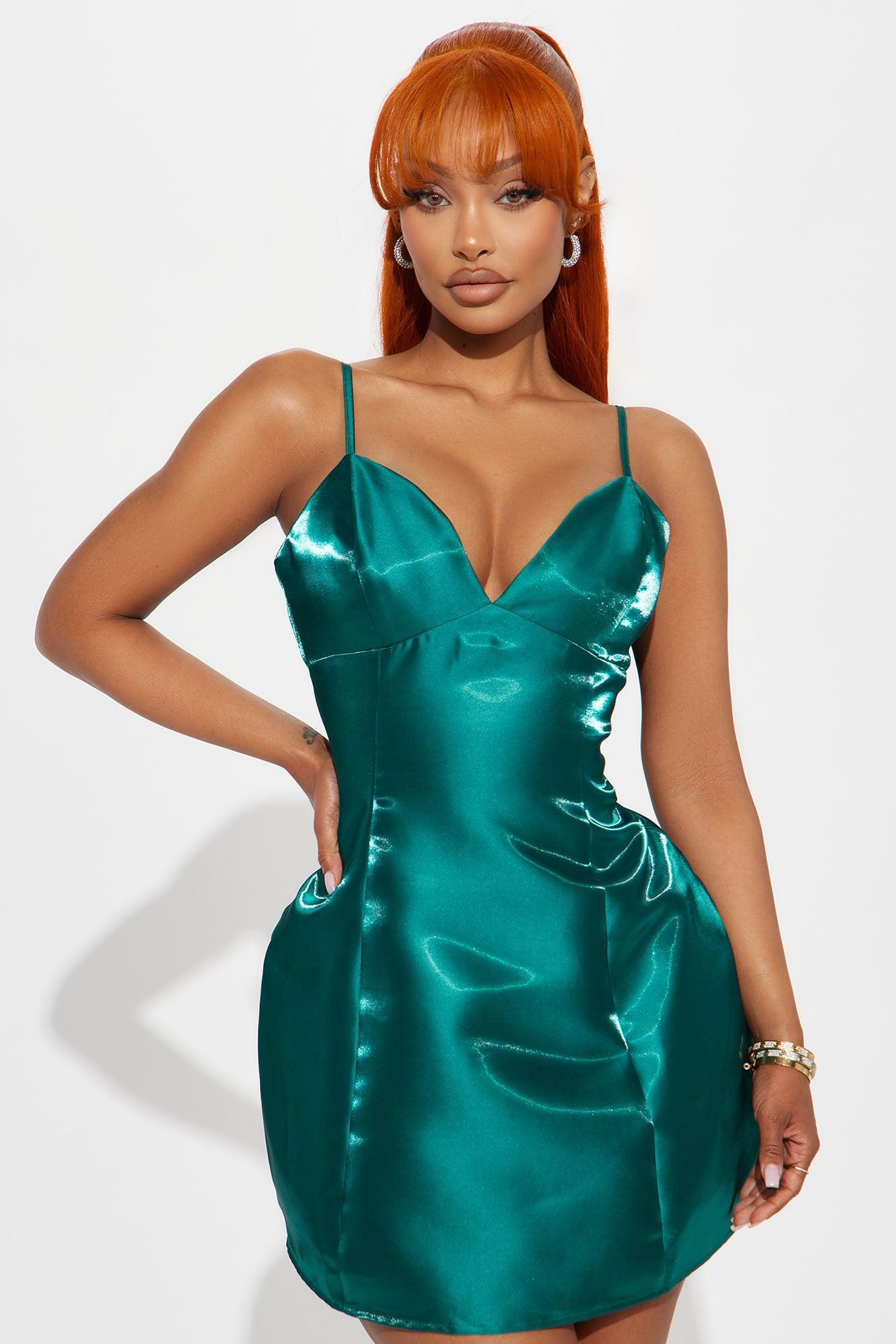 Make A Wish Shine Satin Mini Dress - Hunter product image