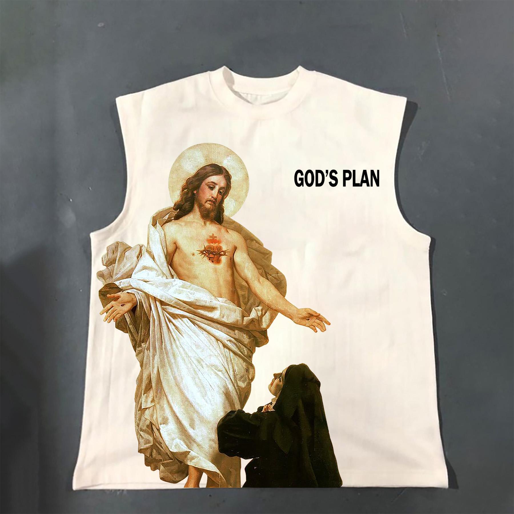 Sopula God Portrait Graphics God's Plan Print Cotton Tank Top Product Image