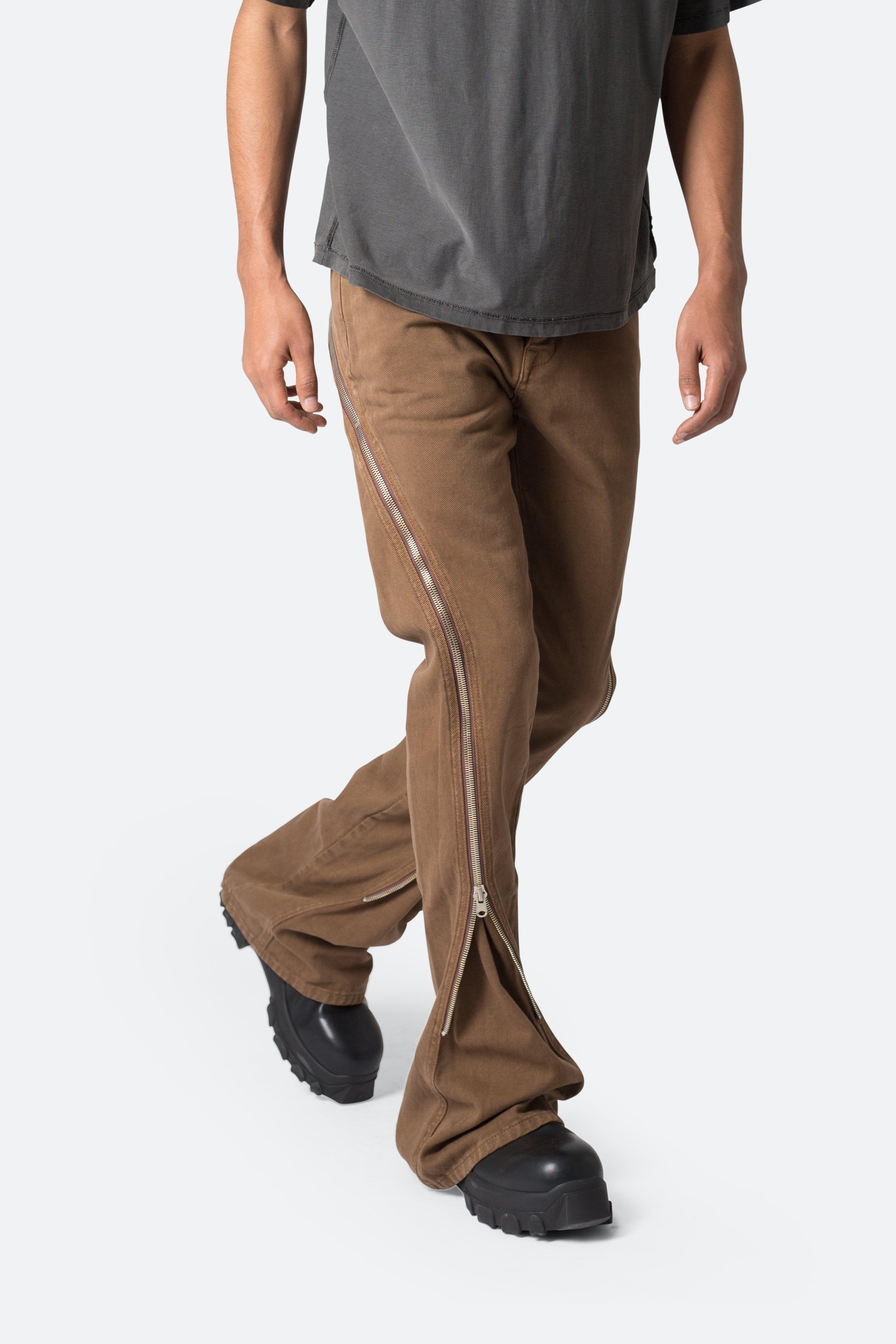 D519 Zipper Flare Denim - Brown Product Image