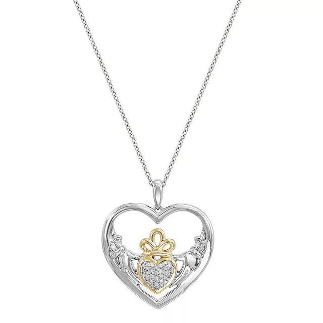 Two-Tone 1/10 Carat T.W. Diamond Claddagh Heart Pendant Necklace, Womens Sterling Product Image