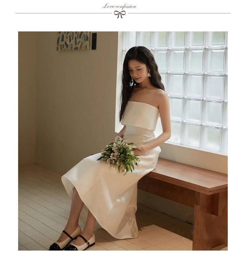 Strapless Plain Midi A-Line Wedding Dress Product Image