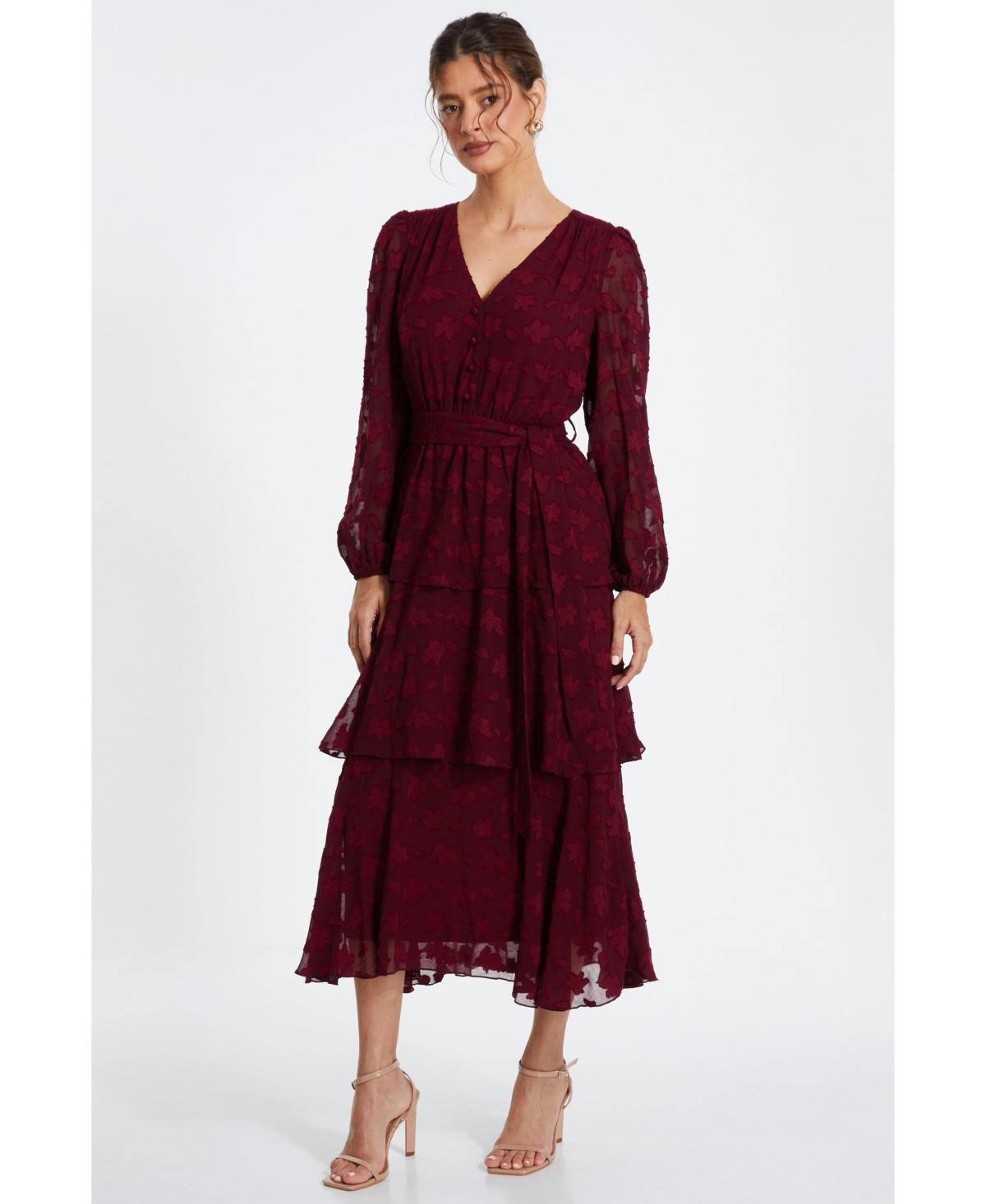 Quiz Womens Jacquard Tiered Midi Dress product image