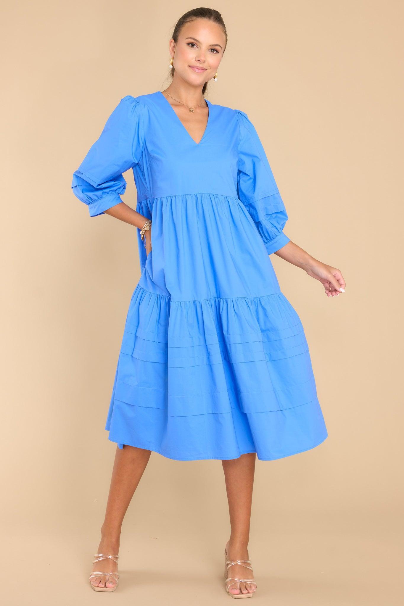 Aura Cozy And Carefree Super Sonic Blue Midi Dress Product Image