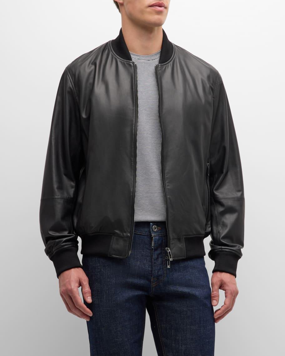 Men's Leather Bomber Jacket Product Image