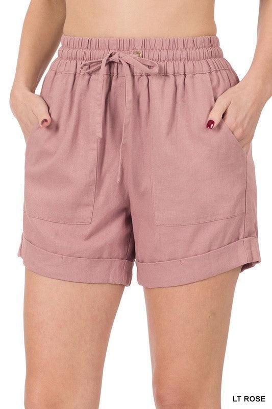 Linen Drawstring-Waist Shorts with Pockets Product Image