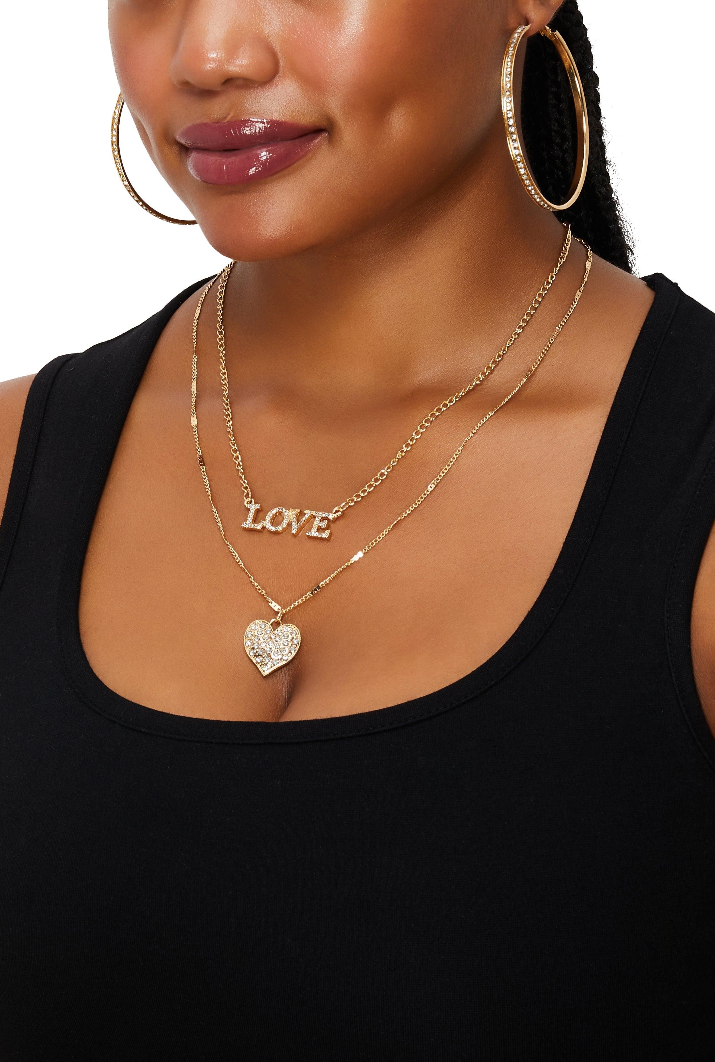 Rhinestone Infinity Heart Charm Layered Necklace with Stud Earring Trio Female Product Image